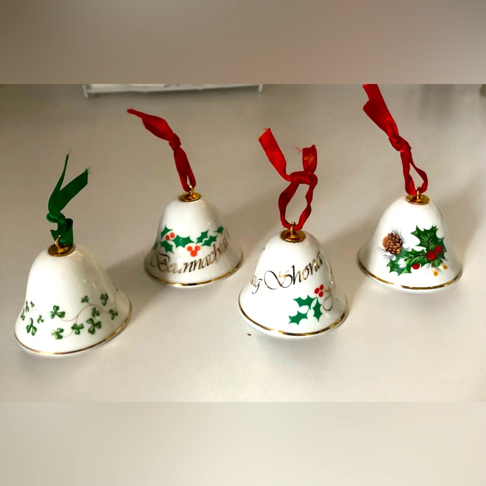 Vintage Royal Tara Bone China Christmas Bell Ornaments made in Ireland LOT OF 4